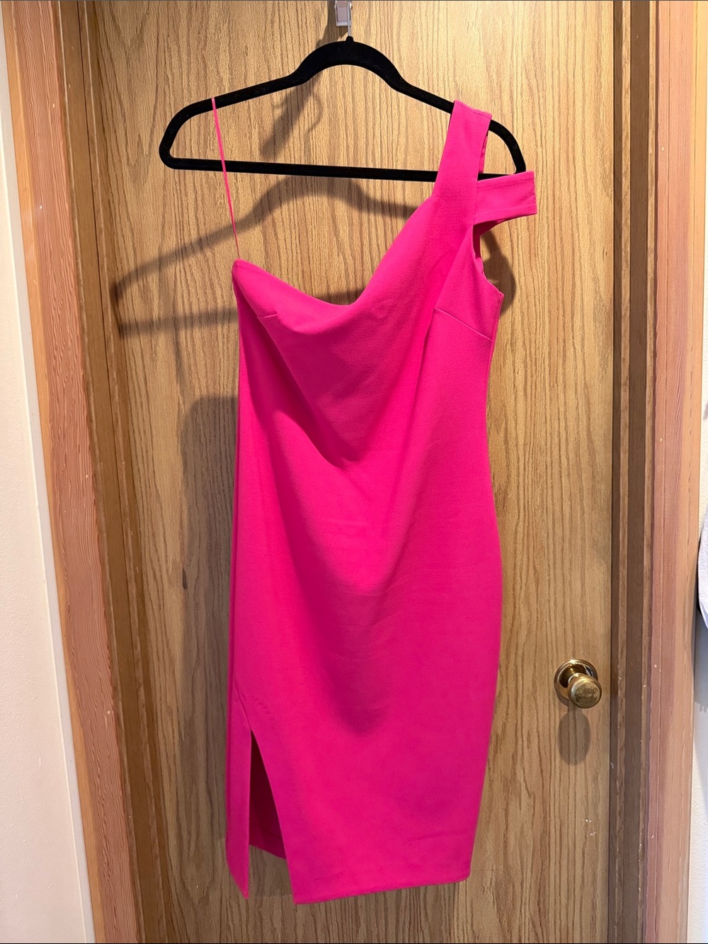 Likely One-Shoulder Hot Pink Midi Dress